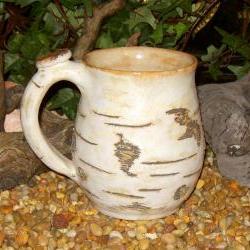 earthy birch tree bark coffee mug stoneware pottery made to order